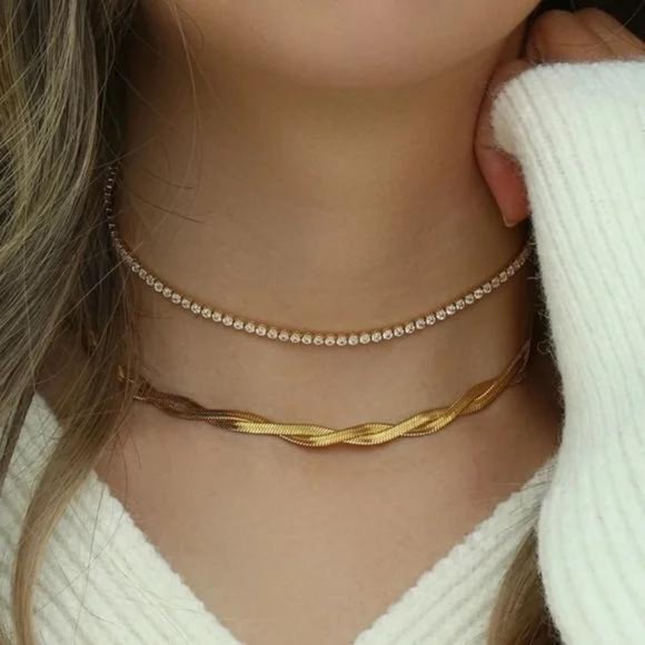 NEW 14K GOLD TENNIS DIAMOND CHAIN CHOKER NECKLACE, NICE NECKLACE, CUTE NECKLACE - Picture 3 of 7